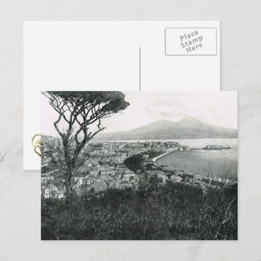 Napels, 1908, de baai van Napels en Vesuvius van d Briefkaart (Voorkant / Achterkant)