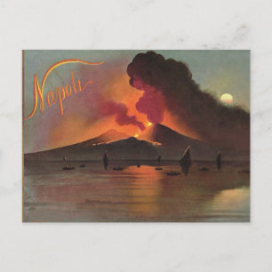 Napels, 1908, de Vesuvius en de Baai van Napels Briefkaart