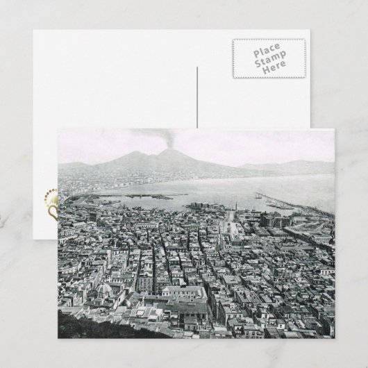 Napels, 1908, Waterfront en Vesuvius Briefkaart (Voorkant / Achterkant)