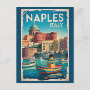 Napels Baai Italië Illustratie Reis Kunst Vintage Briefkaart