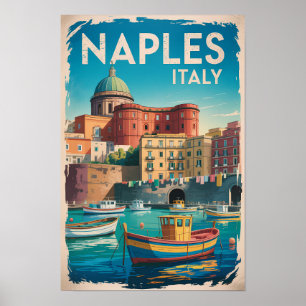 Napels Baai Italië Illustratie Reis Kunst Vintage Poster