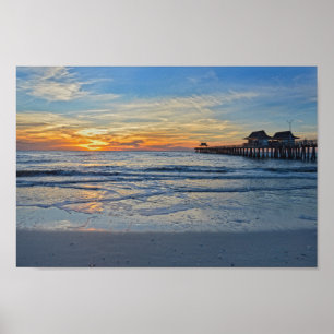 Napels Beach, Florida, Pier op Sunset Poster