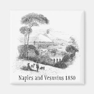 Napels en Vesuvius Volcano 1850 Magnet
