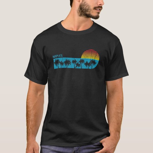  Napels Florida Beach Palm Trees Retro 70S T-shirt (Voorkant)