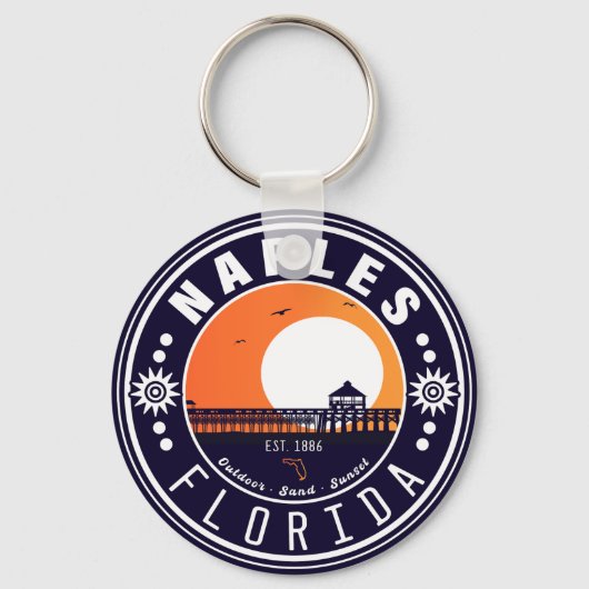 Napels Florida Beach Retro Sunset Pier 80s Sleutelhanger (Voorkant)
