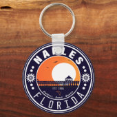 Napels Florida Beach Retro Sunset Pier 80s Sleutelhanger (Voorkant)