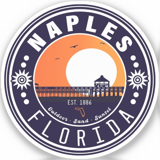 Napels Florida Beach Retro Sunset Pier 80s Sticker (Voorkant)
