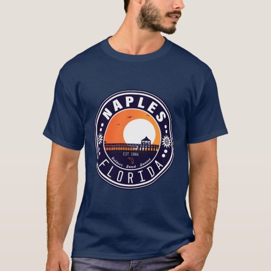 Napels Florida Beach Retro Sunset Pier 80s T-shirt (Voorkant)