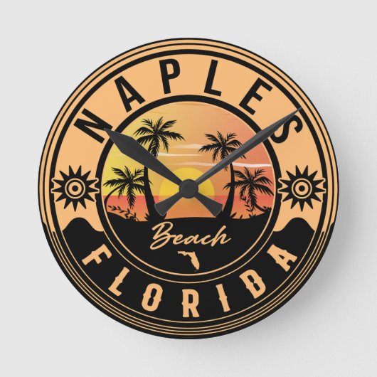 Napels Florida Beach Retro Sunset Souvenirs Ronde Klok (Voorkant)