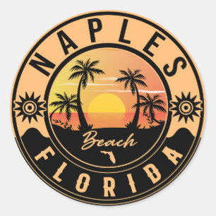 Napels Florida Beach Retro Sunset Souvenirs Ronde Sticker