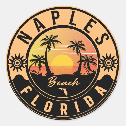 Napels Florida Beach Retro Sunset Souvenirs Ronde Sticker (Voorkant)