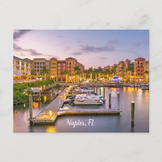 Napels, Florida Downtown en boten bij zonsondergan Briefkaart (Voorkant)