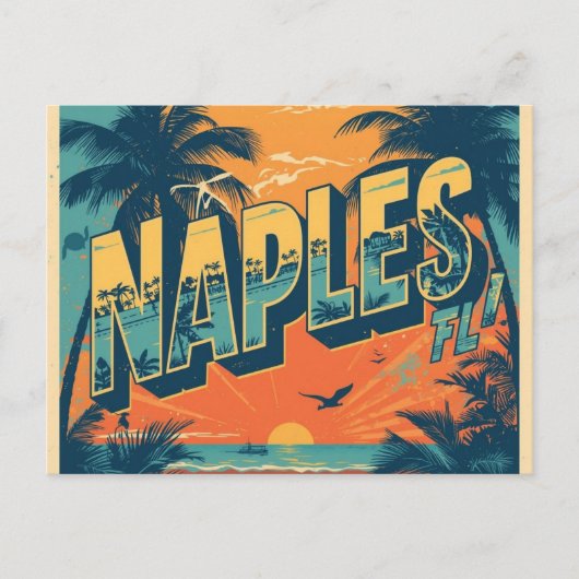 Napels florida dromend retro briefkaart (Voorkant)