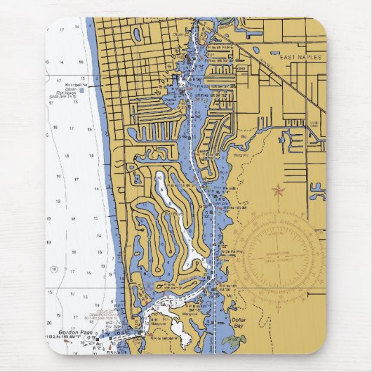 Napels, Florida Nautical Harbor Chart Mousepad Muismat (Voorkant)