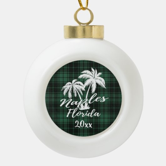 Napels Florida Palm Tree Green Pset Keramische Bal Ornament (Voorkant)