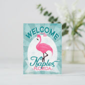 Napels Florida Pink Flamingo -  Retro Trave Briefkaart (Staand voorkant)