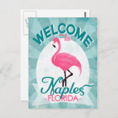 Napels Florida Pink Flamingo -  Retro Trave Briefkaart (Voorkant / Achterkant)