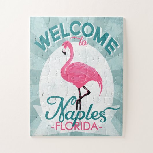 Napels Florida Pink Flamingo - Retro Trave Legpuzzel (Verticaal)