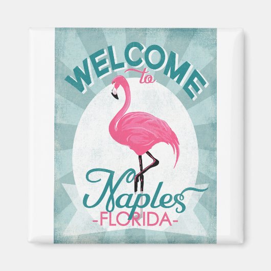 Napels Florida Pink Flamingo -  Retro Trave Magneet (Voorkant)