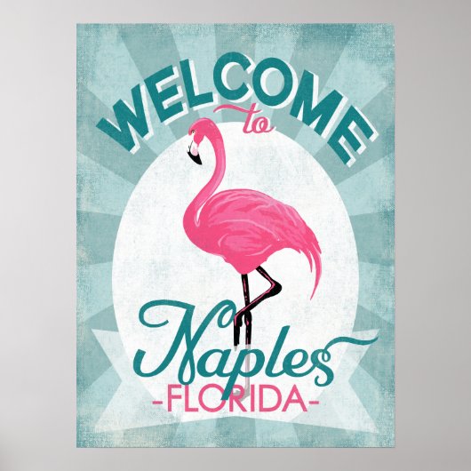 Napels Florida Pink Flamingo -  Retro Trave Poster (Voorkant)