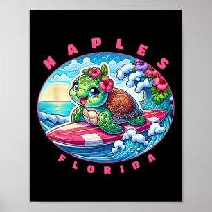Napels Florida Schattig Surfmeisje Zeeschildpad Poster