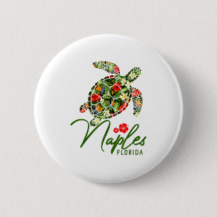 Napels Florida Zeeschildpad Tropische Hibiscus Str Ronde Button 5,7 Cm