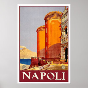 Napels fort, Italië, middeleeuws, vintage reis Poster
