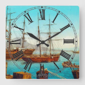 Napels haven Italië 1800s Vierkante Klok (Voorkant)