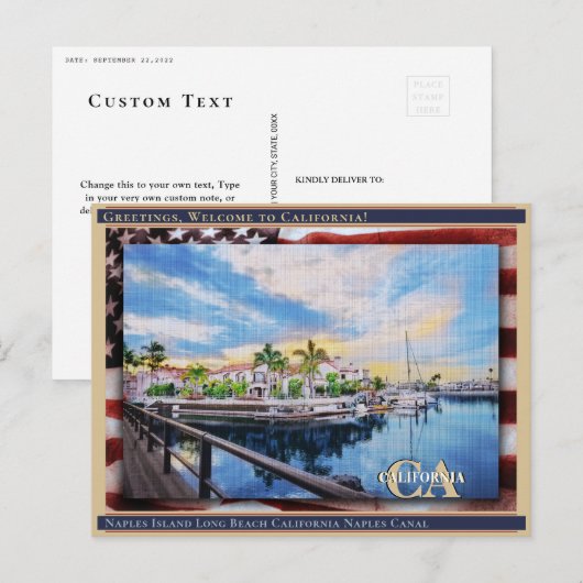 Napels Island Long Beach California Linen Flag Briefkaart (Voorkant / Achterkant)