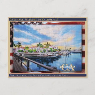 Napels Island Long Beach California Linen Flag Briefkaart