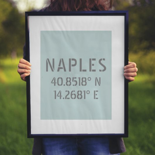 Napels Italië Coördinaten voor Latitude- en lengte Poster