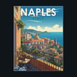 Napels Italië Reizen Kunst Vintage Briefkaart<br><div class="desc">Napels retro vector reisontwerp. Napels is de hoofdstad van Campanië en de op twee na grootste stad van Italië,  na Rome en Milaan.</div>