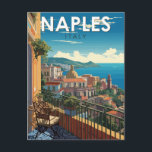 Napels Italië Reizen Kunst Vintage Briefkaart<br><div class="desc">Napels retro vector reisontwerp. Napels is de hoofdstad van Campanië en de op twee na grootste stad van Italië,  na Rome en Milaan.</div>