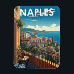 Napels Italië Reizen Kunst Vintage Magneet<br><div class="desc">Napels retro vector reisontwerp. Napels is de hoofdstad van Campanië en de op twee na grootste stad van Italië,  na Rome en Milaan.</div>