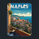 Napels Italië Reizen Kunst Vintage Magneet<br><div class="desc">Napels retro vector reisontwerp. Napels is de hoofdstad van Campanië en de op twee na grootste stad van Italië,  na Rome en Milaan.</div>