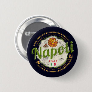 Napels Italië Retro Vesuvius en Pizza Vintage Ronde Button 5,7 Cm