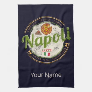 Napels Italië Retro Vesuvius en Pizza Vintage Theedoek