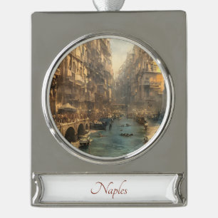 Napels, Italië Travel Art Waterverf Ornament Verzilverd Banner Ornament