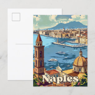 Napels Italië Vintage Retro Reizen Illustratie Briefkaart