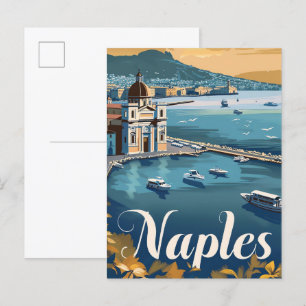 Napels Italië Vintage Retro Reizen Illustratie Briefkaart