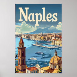 Napels Italië Vintage Retro Reizen Illustratie Poster