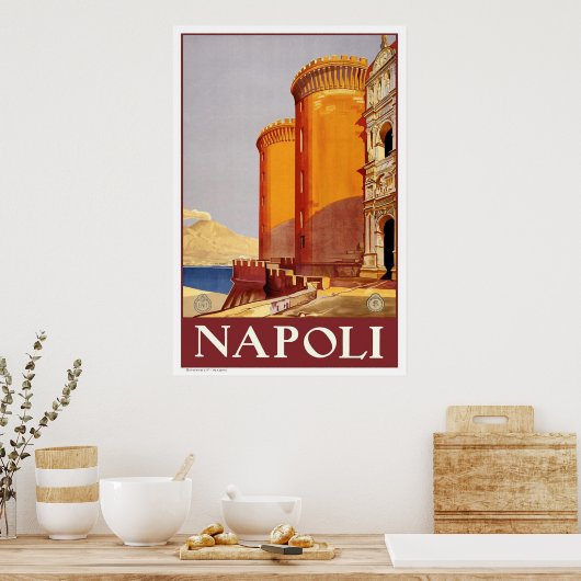 "Napels" Poster voor reizen in het kader van de "V (Keuken)