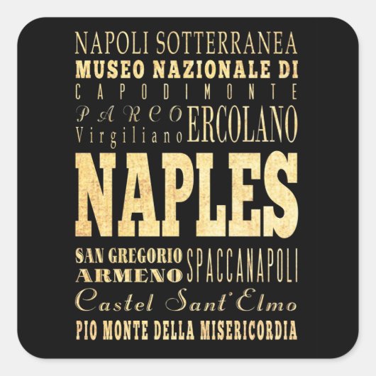 Napels Stad van Italië Typografie Kunst Vierkante Sticker (Voorkant)