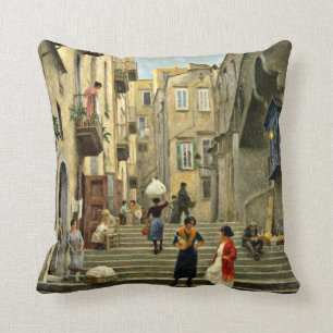 Napels Straat Scène - Paul G. Fischer schilderij Kussen