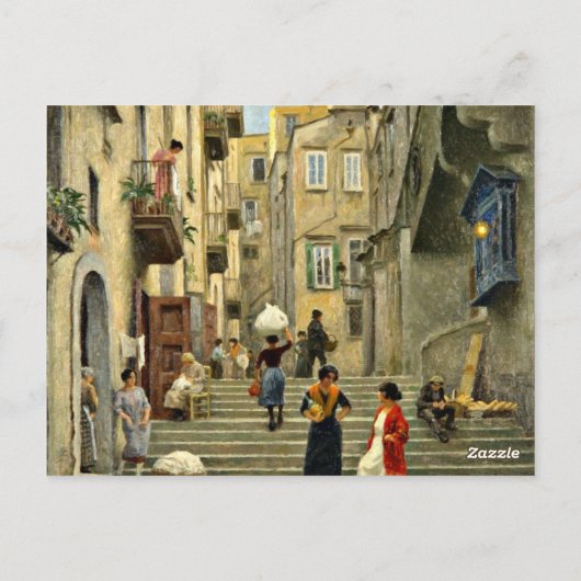 Napels Street Scene - Paul G. Fischer-schilderij, Briefkaart (Achterkant)