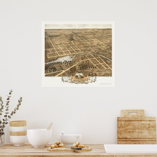 Naperville, IL Panorama Map - 1869 Poster (Keuken)