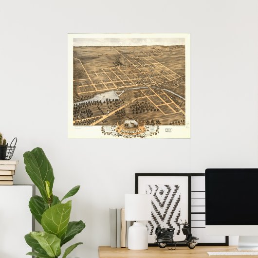 Naperville Illinois 1869 Antiek Panoramic Map Poster (Thuiskantoor)