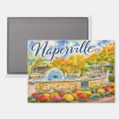Naperville Illinois Paardenbloemfontein Riverwalk Magneet (Voorkant / Achterkant)
