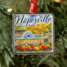 Naperville Illinois Paardenbloemfontein Riverwalk Metalen Ornament