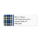 Napier Clan Blauw, Zwart-wit Schotse Tartan Etiket (Voorkant)